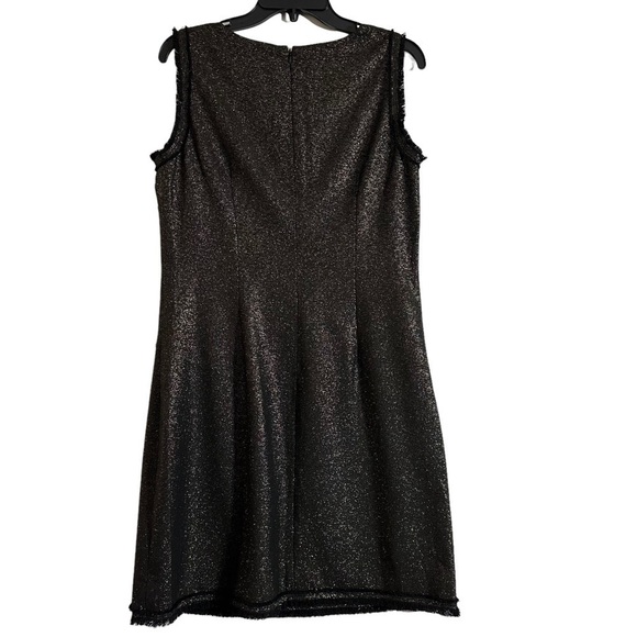NWT Ann Taylor Black Golden Metallic Sleeveless Mini Shift Dress Fringed - Picture 2 of 11